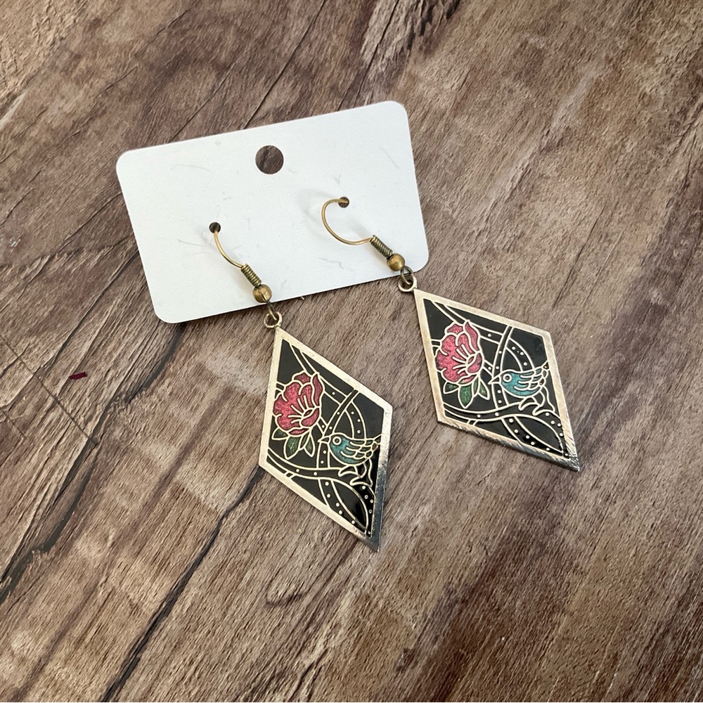 Vintage Cloisonne Dangle Earrings
